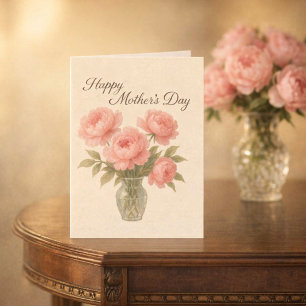 Tarjeta Día de la Madre Peonías Florales Rosadas