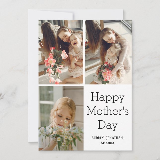 Tarjeta Día de la Madre personalizado, tres collages de fo (Anverso)