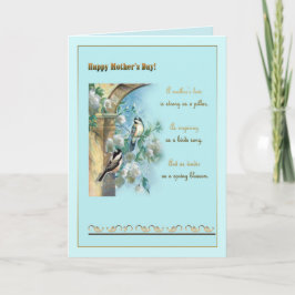 Tarjeta Día de la madre, pilar antiguo, rosas y pollos