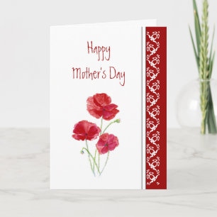 Tarjeta Día de la Madre, Poem Red Poppies Flores Jardín