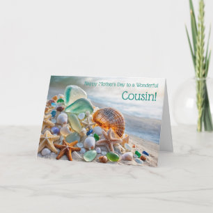 Tarjeta Día de la Madre Prima con Vidrio de Mar Oceánico 
