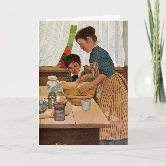 Tarjeta Día de la Madre que cocina con la mamá (Anverso)