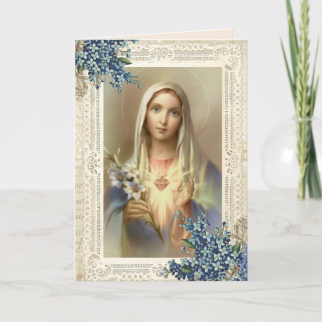 Tarjeta Día de la Madre religioso bendice Virgen María Flo (Anverso)