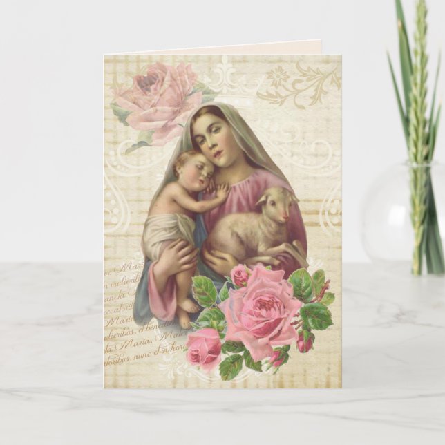 Tarjeta Día de la Madre religioso Virgen María Cordero Jes (Anverso)