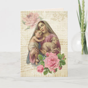 Tarjeta Día de la Madre religioso Virgen María Cordero Jes