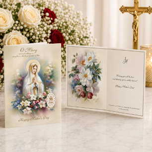 Tarjeta Día de la Madre Religioso Virgen María Floral