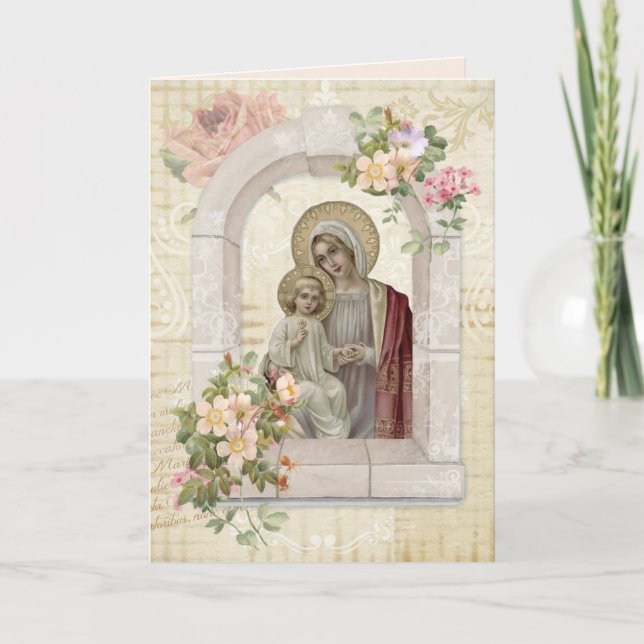 Tarjeta Día de la Madre religioso Virgen María Jesús (Anverso)