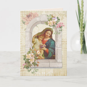 Tarjeta Día de la Madre religioso Virgen María Jesús Uvas