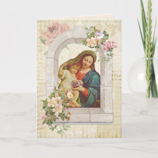 Tarjeta Día de la Madre religioso Virgen María Jesús Uvas (Anverso)