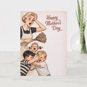 Tarjeta Día de la Madre Retro Mamá Perdiendo la Cabeza con