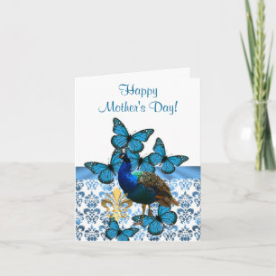 Tarjeta Día de la Madre romántico del pavo real