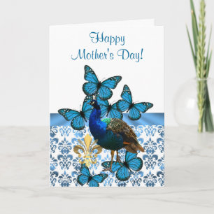 Tarjeta Día de la Madre romántico del pavo real