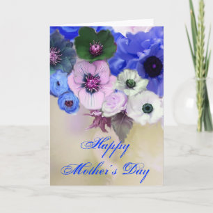 TARJETA DÍA DE LA MADRE ROSAS AZUL BLANCO  Y FLORES DE ANÉ