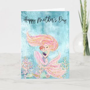 Tarjeta Día de la Madre Sirena con Niño Bebé