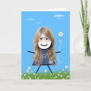 Tarjeta Día de la Madre Stick Girl con ramo de amigo marga