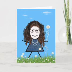 Tarjeta Día de la Madre Stick Girl con ramo de amigo marga