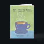 Tarjeta Día de la madre, te amo una lata, copa de café<br><div class="desc">Esta tarjeta del Día de la Madre para mamá / Madre contiene una taza de café caliente y humeante con chorros de vapor y espuma. La copa y el platillo son morados sobre un fondo azul claro y verde kiwi con un efecto acuarela. Delgado, moderno tipo de letra para el...</div>