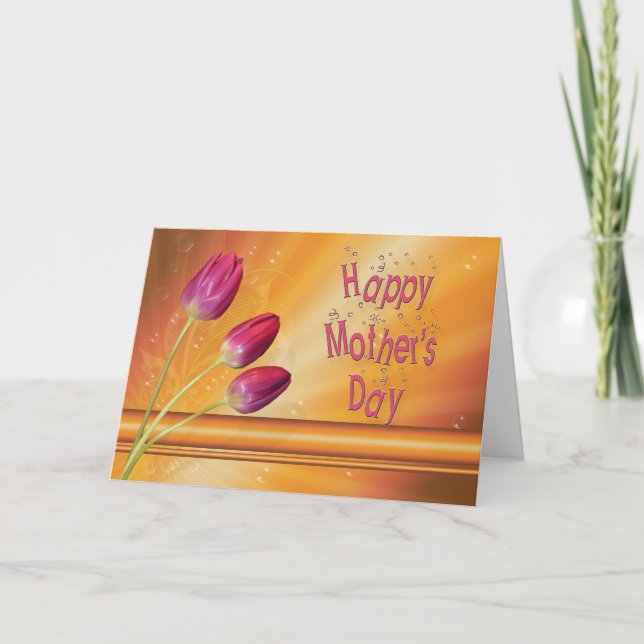Tarjeta Día de la Madre, tulipanes llenos de sol (Anverso)