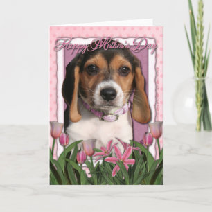 Tarjeta Día de la Madre - Tulipanes rosados - Cachorro bea
