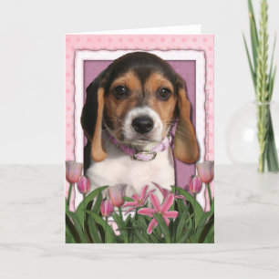 Tarjeta Día de la Madre - Tulipanes rosados - Cachorro bea