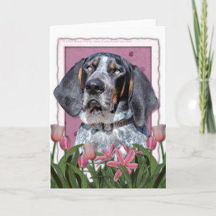 Tarjeta Día de la Madre - tulipanes rosados - Coonhound de
