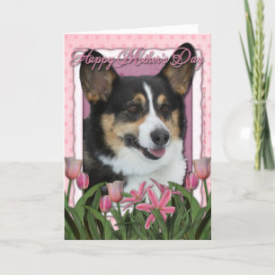 Tarjeta Día de la Madre - Tulipanes rosados - Corgi