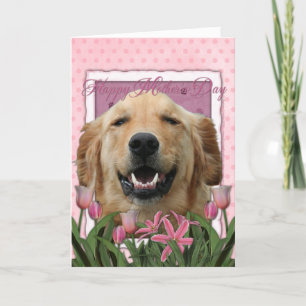 Tarjeta Día de la Madre - Tulipanes rosados - Golden Retri