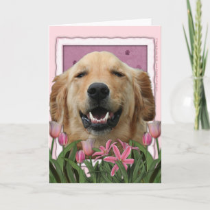 Tarjeta Día de la Madre - Tulipanes rosados - Golden Retri