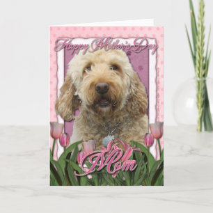 Tarjeta Día de la Madre - Tulipanes rosados - Goldendoodle