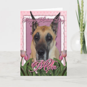 Tarjeta Día de la Madre - Tulipanes rosados - Gran danés