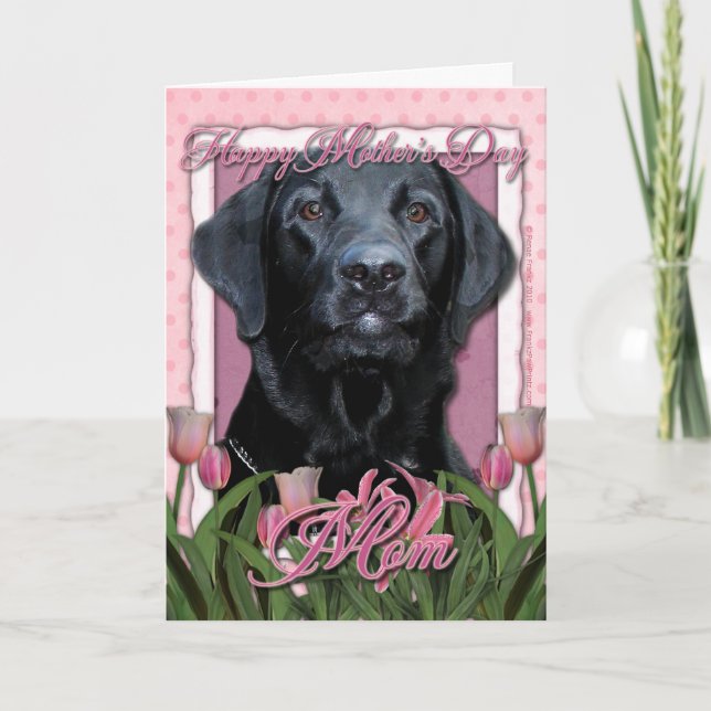 Tarjeta Día de la Madre - tulipanes rosados - Labrador - (Anverso)