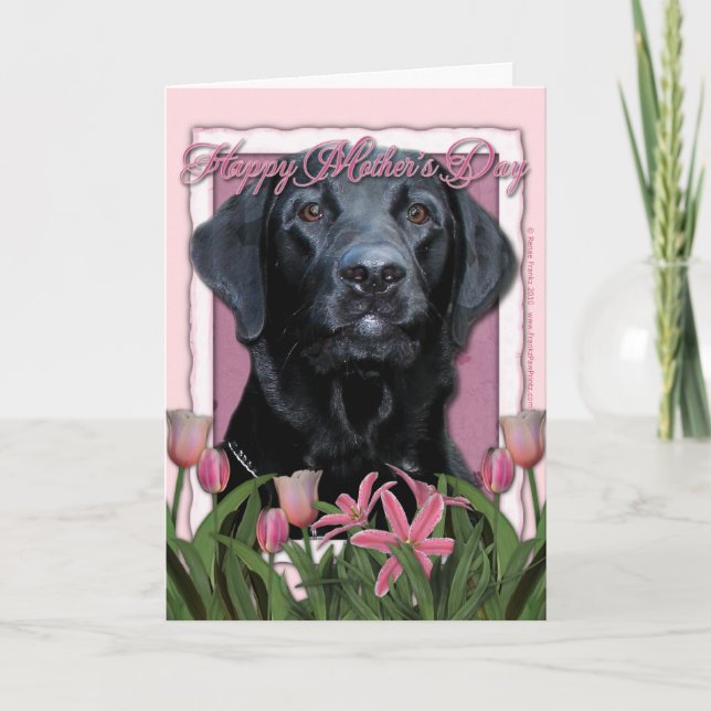 Tarjeta Día de la Madre - Tulipanes rosados - Labrador - N (Anverso)
