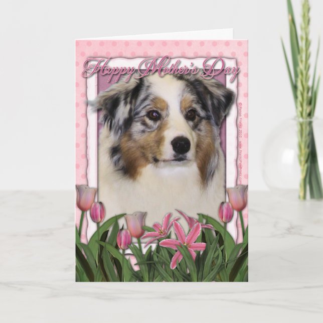 Tarjeta Día de la Madre - tulipanes rosados - pastor (Anverso)