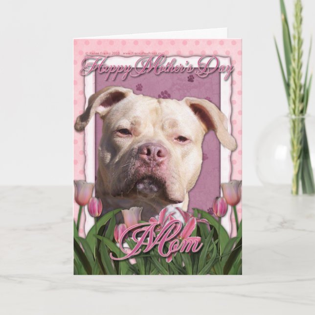 Tarjeta Día de la Madre - Tulipanes rosados - Pitbull - Ch (Anverso)