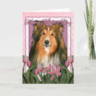 Tarjeta Día de la Madre - tulipanes rosados - Sheltie