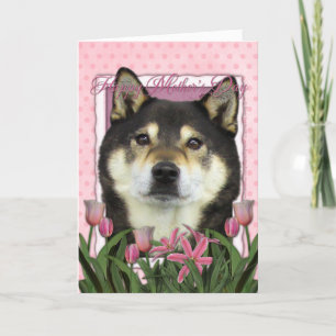 Tarjeta Día de la Madre - Tulipanes rosados - Shiba Inu - 