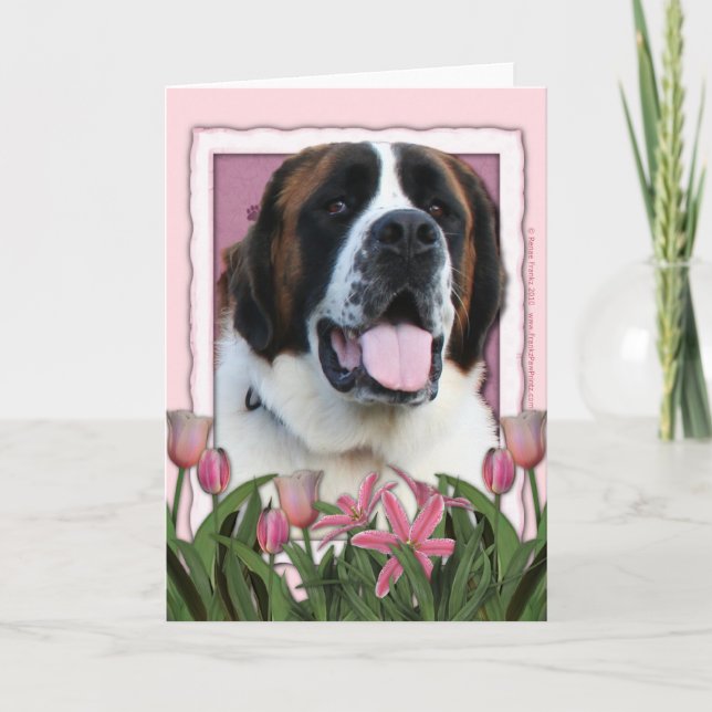 Tarjeta Día de la Madre - tulipanes rosados - St Bernard - (Anverso)