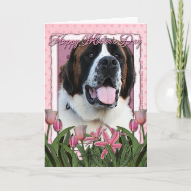 Tarjeta Día de la Madre - tulipanes rosados - St Bernard - (Anverso)