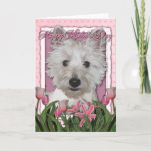 Tarjeta Día de la Madre - tulipanes rosados - Westie