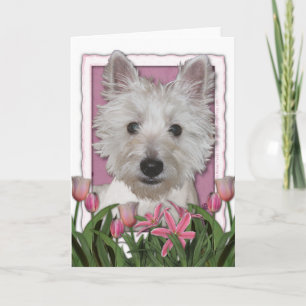 Tarjeta Día de la Madre - tulipanes rosados - Westie