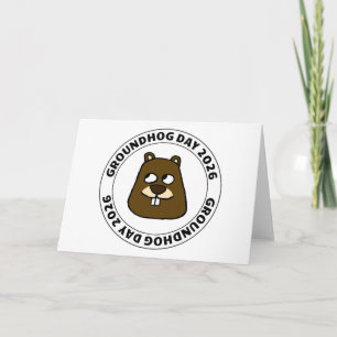 Tarjeta Día de la marmota 2026 con cara de marmota