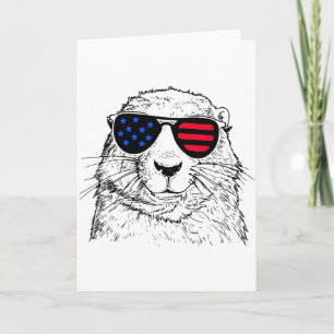 Tarjeta Día de la Marmota 4 de Julio América Bandera de Us