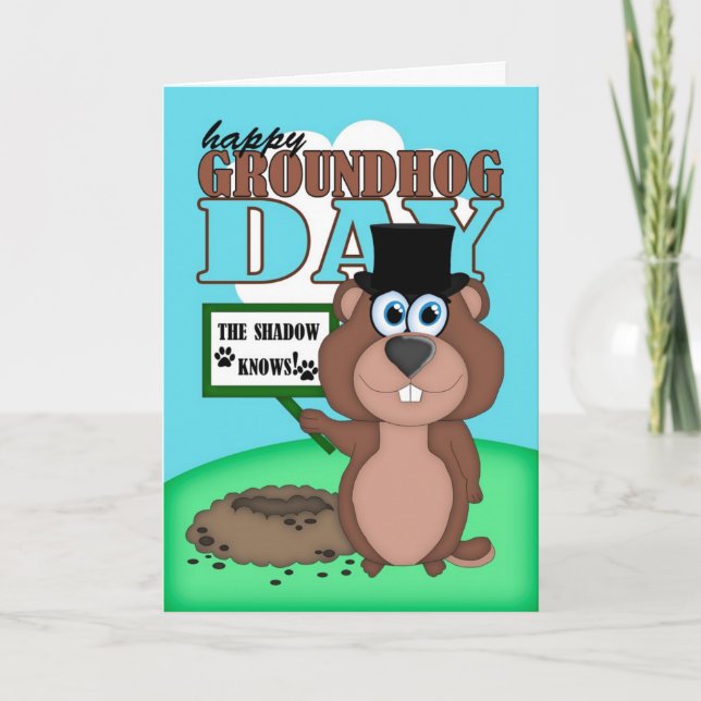 Tarjeta Día de la marmota con el dibujo animado lindo (Anverso)