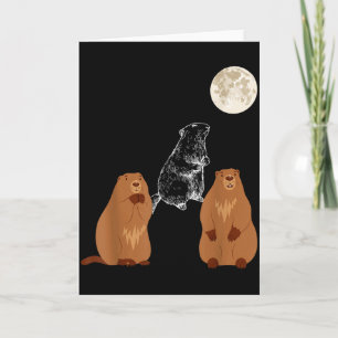 Tarjeta Día de la Marmota Divertido Tres Marmota Luna Homb