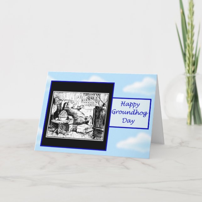 Tarjeta Día de la marmota feliz con el groundhog que ve la (Anverso)
