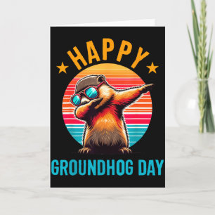 Tarjeta Día de la Marmota Feliz Marmota Bailando Niños Div