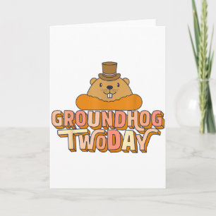 Tarjeta Día de la Marmota Retro Divertido Pun Animal Vinta
