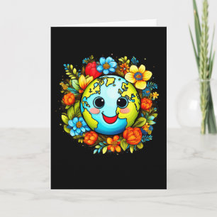 Tarjeta Día de la Tierra 2025 Tierra Adorable Con Floral D