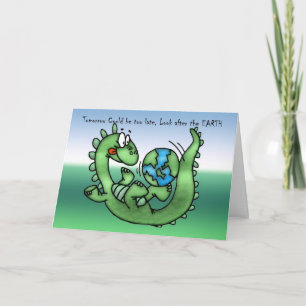 Tarjeta Día de la Tierra feliz con el dinosaurio