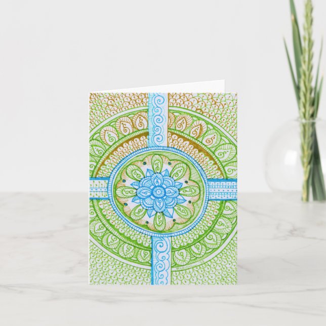 Tarjeta Día de la Tierra reciclar Damasco Mandala en blanc (Anverso)